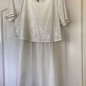NWT- BCBG white sequined overlay tulle dress